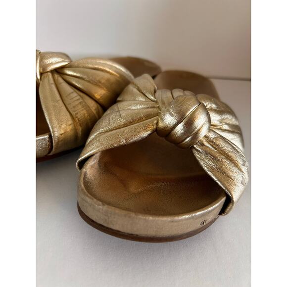 Tory Burch Logo Gold Puffy Knotted Slides Cloud Sandals Womens Shoes 8.5 - Picture 13 of 13